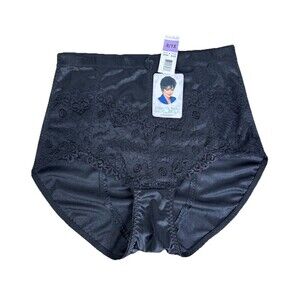 Vtg Delta Burke Panties Size 8/1X High Waist Black Shiny Lace Brief Second Skin